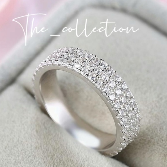 PAVE DIAMOND BAND IN STERLING SILVER - Picture 3 of 5